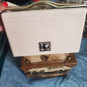 CATHERINE MALANDRINO Small Hard Case Frame Crossbody Bag Purse Pink Faux Croc